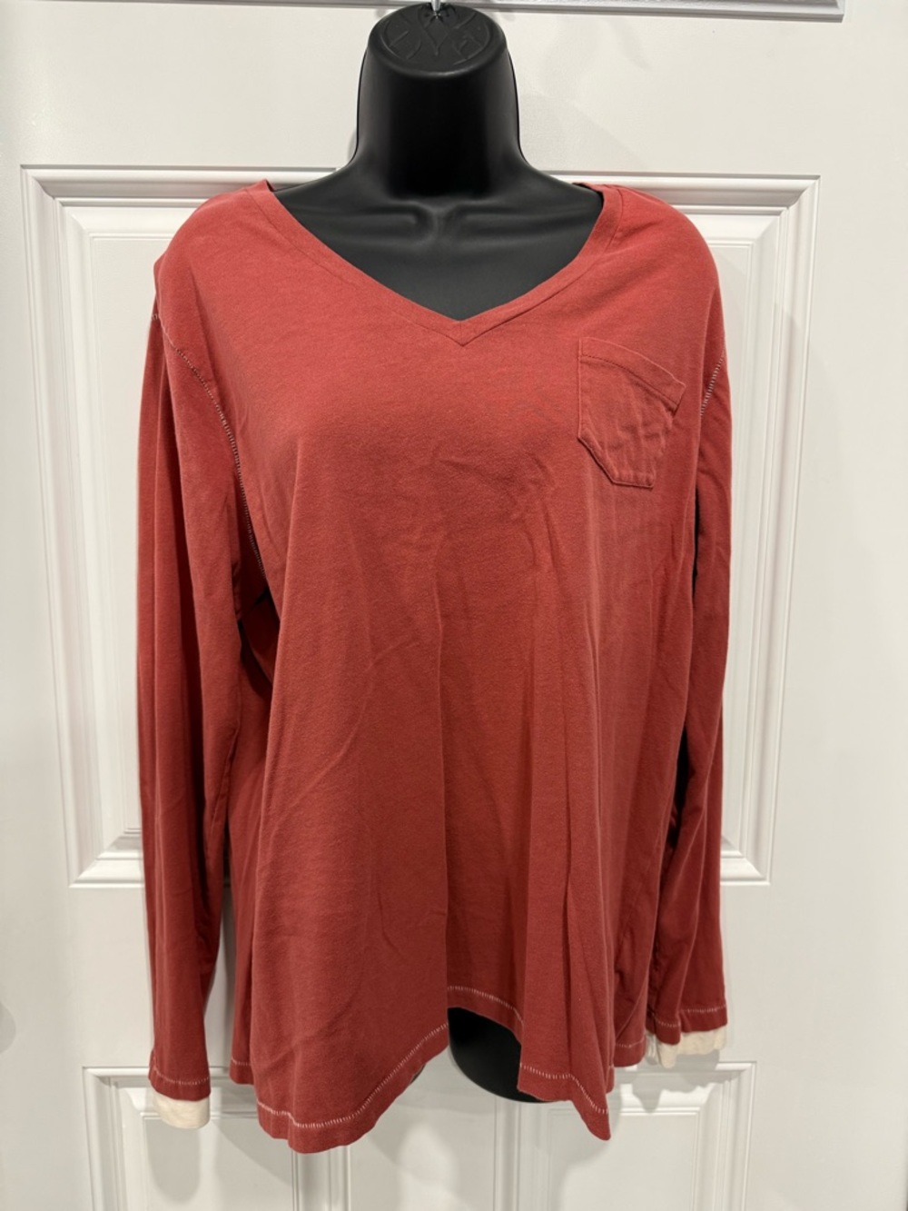 Natural Reflections Relaxed V-Neck Long Sleeve Top in Rust